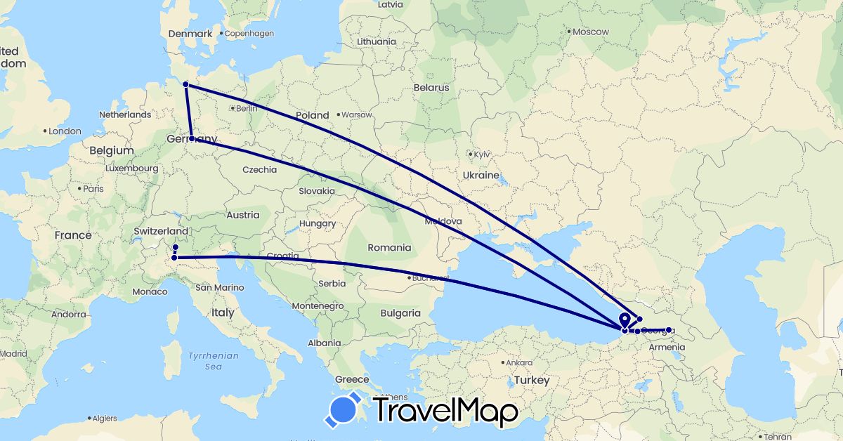 TravelMap itinerary: driving in Georgia, Italy (Asia, Europe)